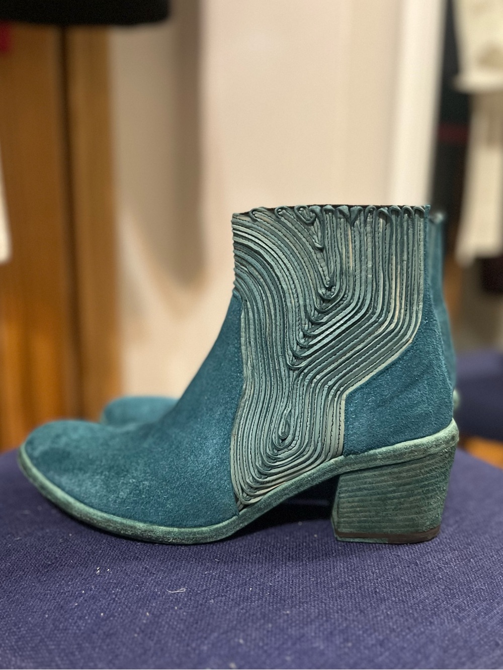 Marco Delli Kanti Suede Ankle Boots in a teal/ocean blue colorway